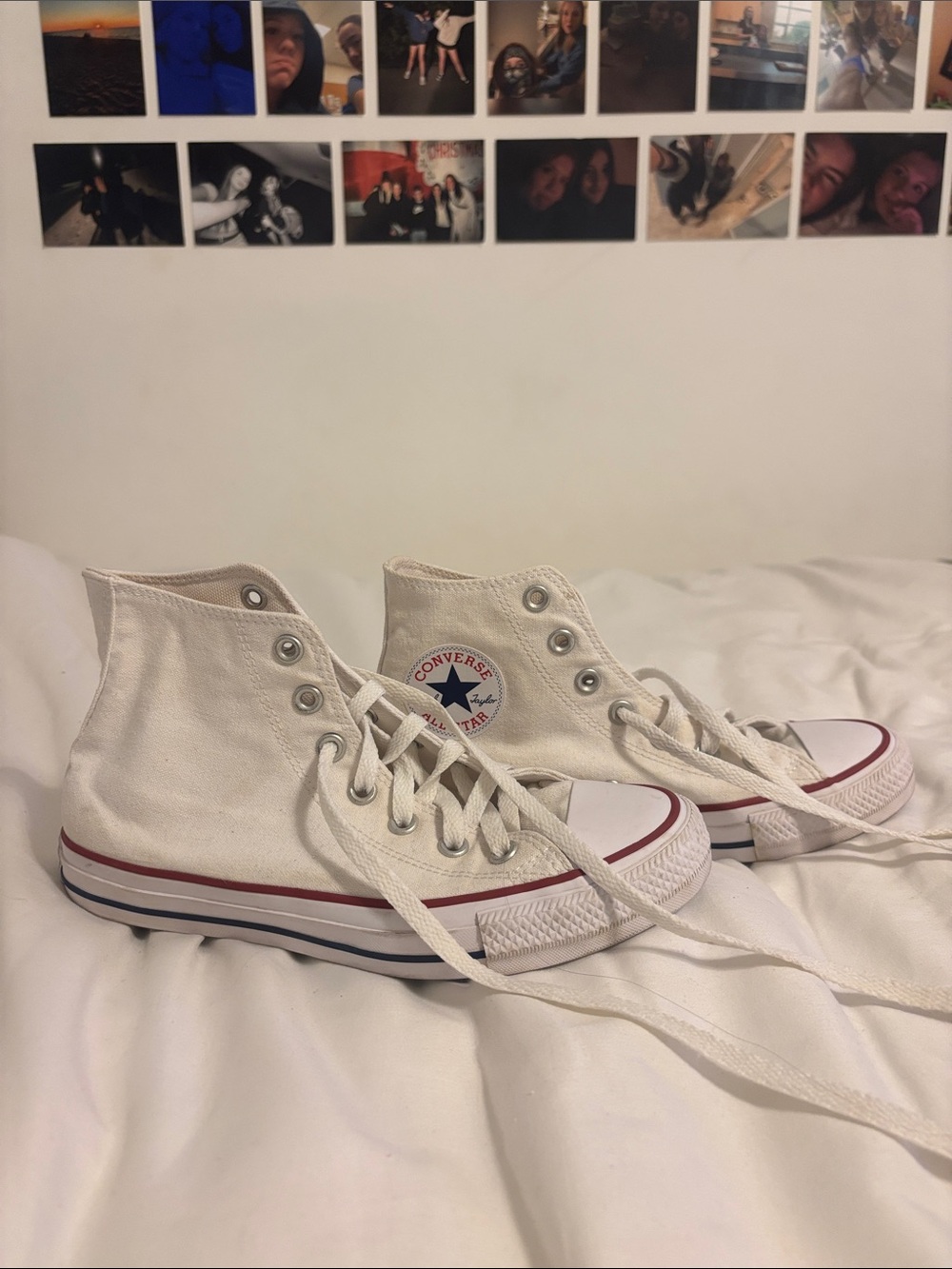 Converse White High Top Women’s Chuck Taylor Sneakers with Red & Blue Trim
